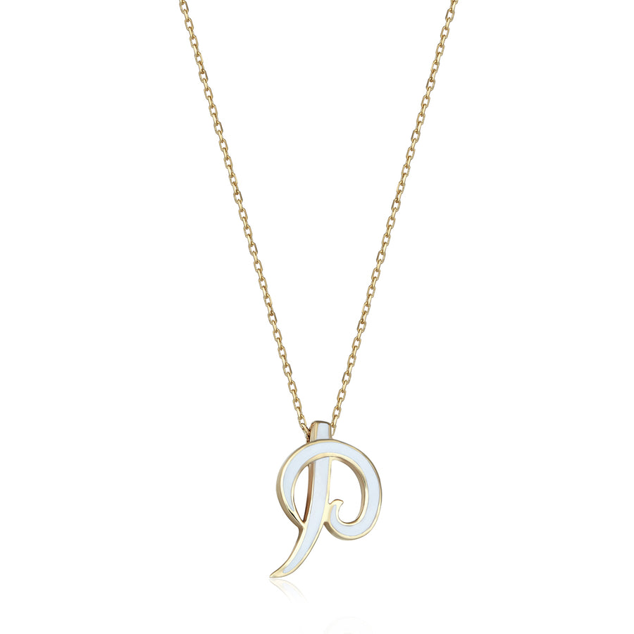 White 14K Gold Initial Necklace (P)