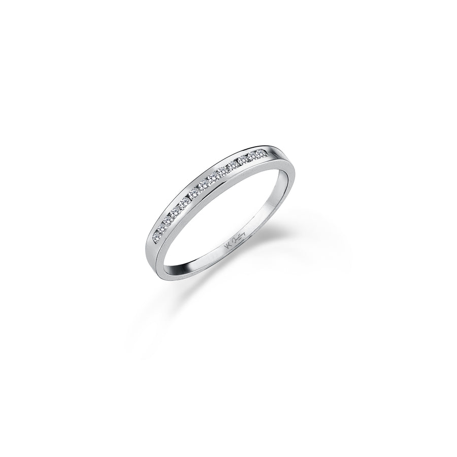 Half Pave Set Diamond 18K White Gold Band